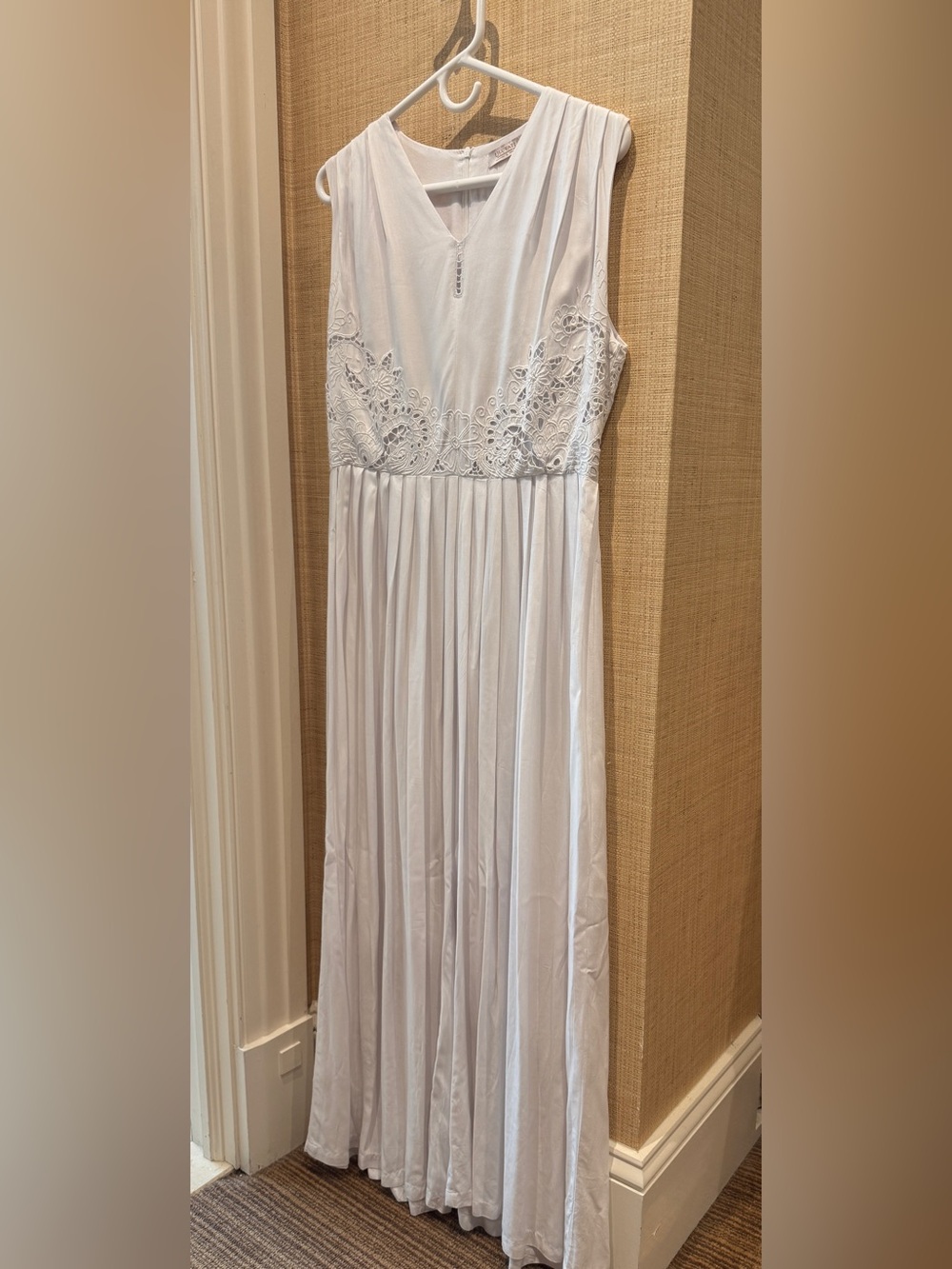 Sleeveless White Lace-Trim Jumpsuit-hand embroidered Bali lace